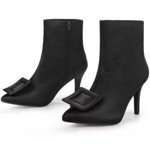 Allegra K Black Heeled Boots with Buckle Accent Size 7.5